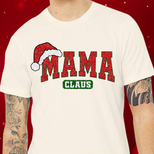 Mama Claus Faux Glitter Adult T-Shirt